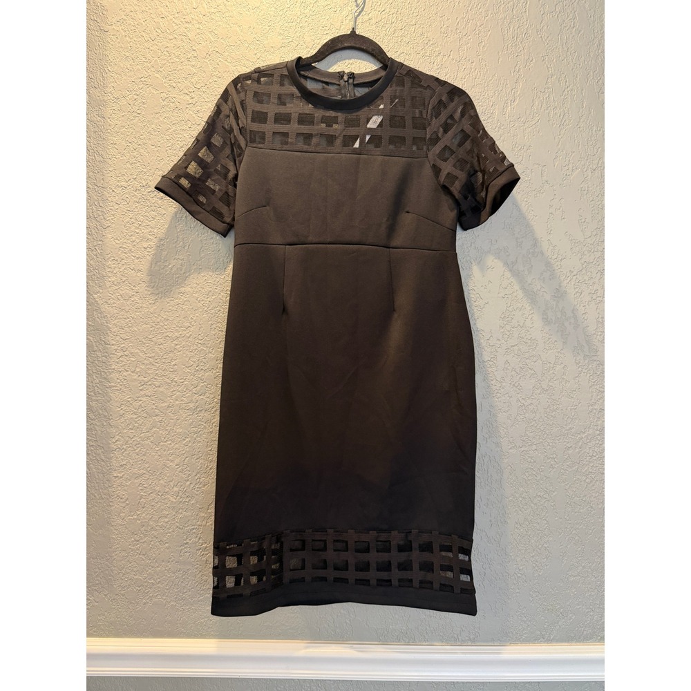 ASOS Maternity Petite Black Mesh Grid Bodycon‎ Dress Short Sleeve US 4 NEW